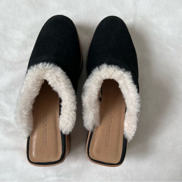 Bernardo Sky Shearling Lined Platform Clogs Wooden Heel 8.5 suede y2k Anthro - Picture 4 of 6
